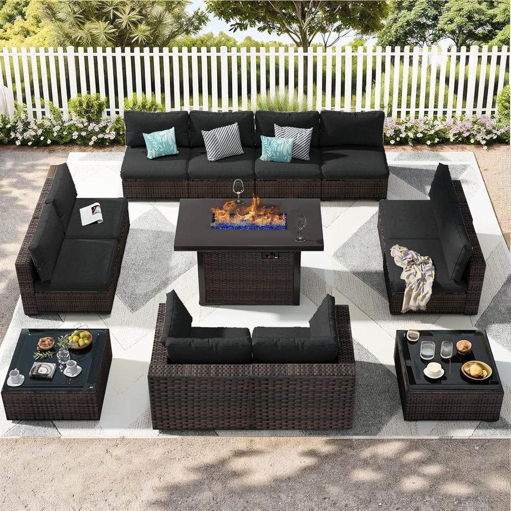 Outdoor Furniture Fire Pit - 13-Piece Outdoor Sectional Patio Furniture Set