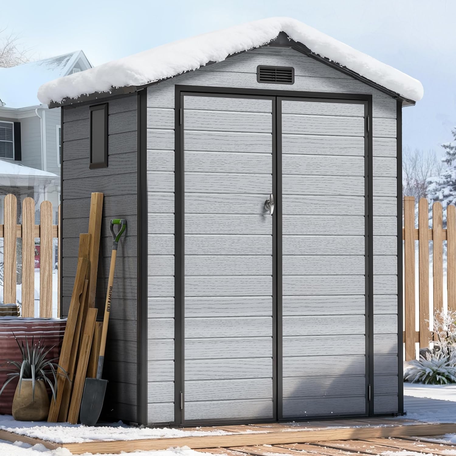 Outdoor Furniture For Patio - 6X4 FT Outdoor Shed, Plastic Storage