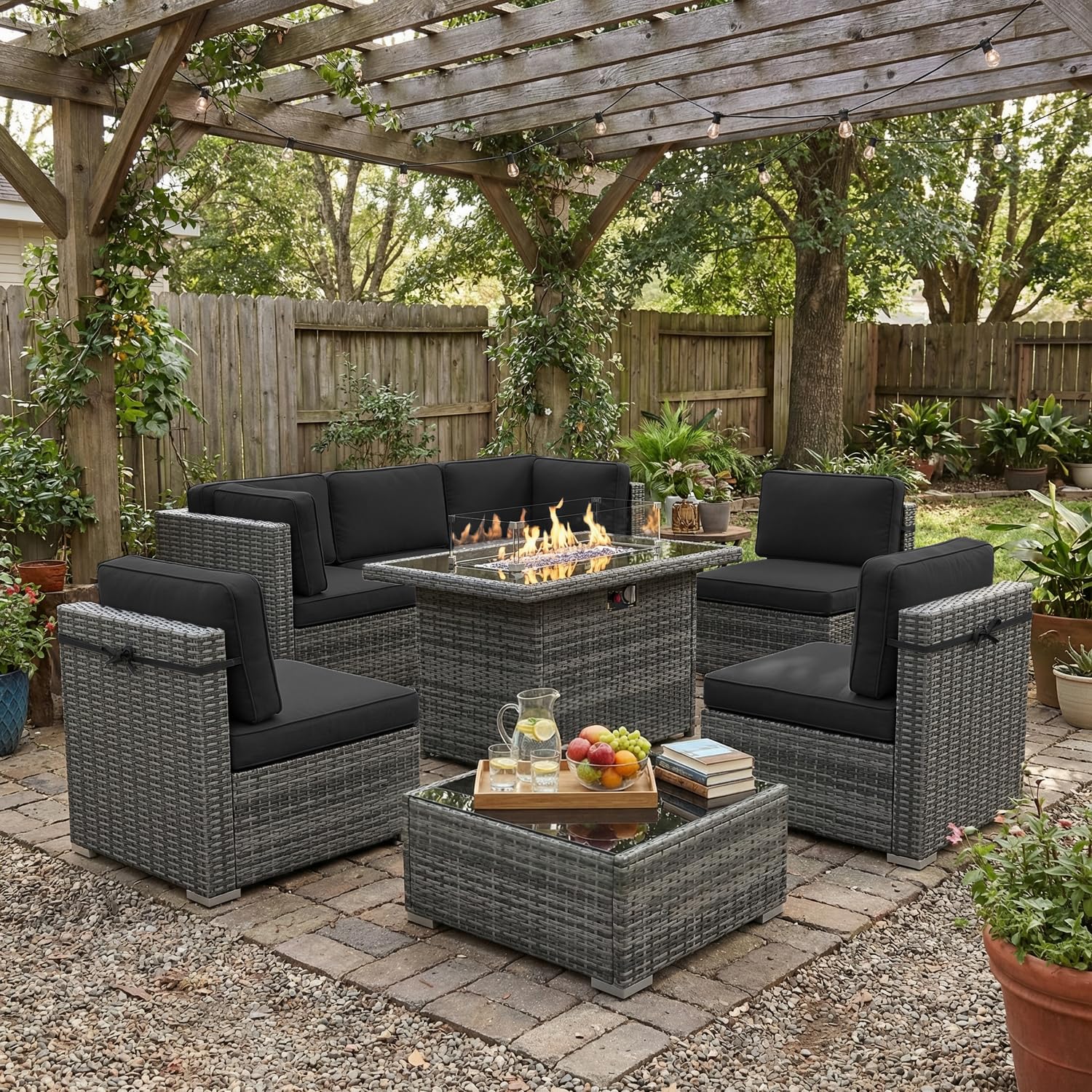 Outdoor Furniture Fire Pit - 8 Piece Patio Furniture Set with