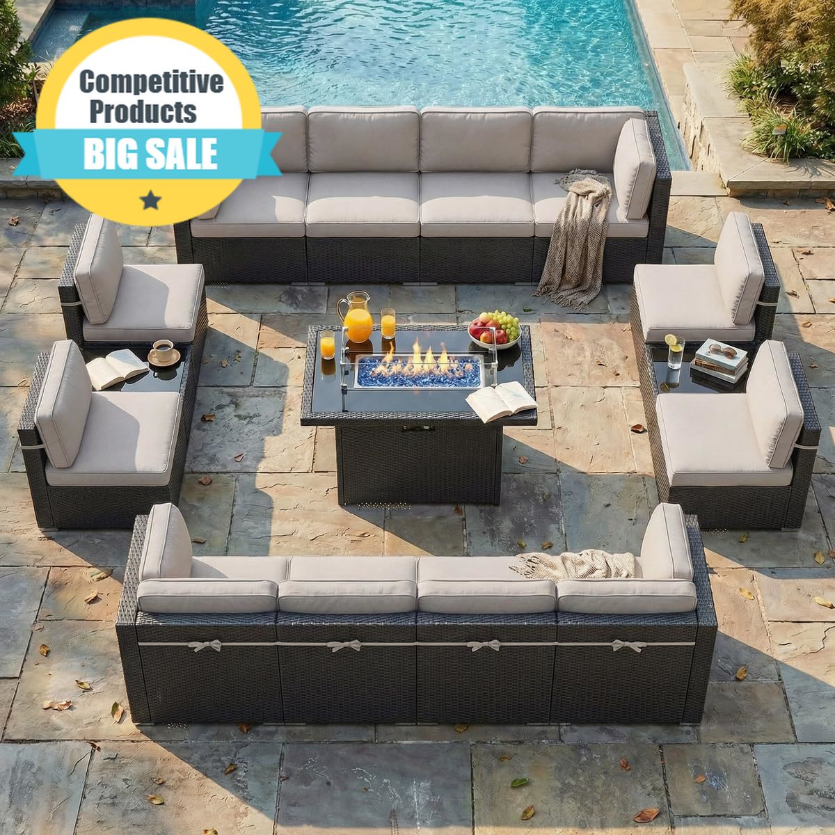 Outdoor Furniture Fire Pit - 15 Piece Patio Furniture Set with