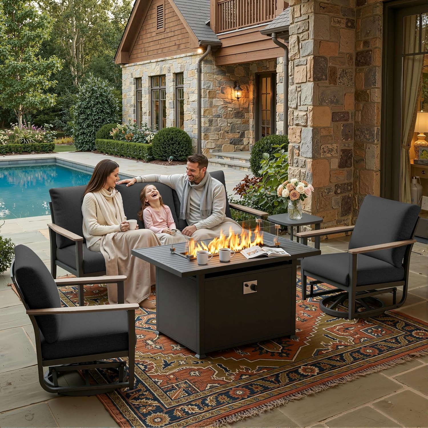 5pc Aluminum Patio Set Swivel  – Outdoor Furniture Fire Pit recenzja i cena