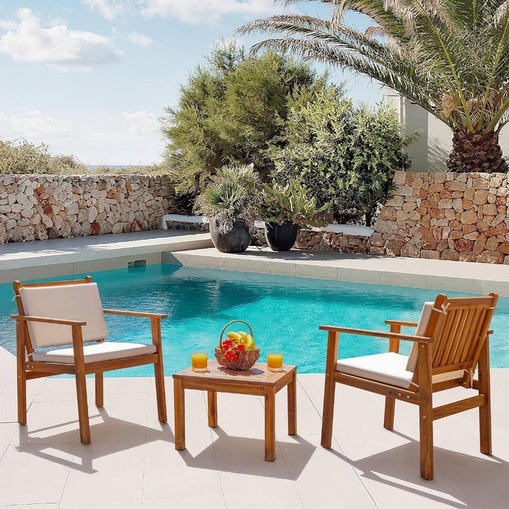 Patio Set 3 Piece Acacia Wood  – Outdoor Furniture Cushions 22 X 22 recenzja i cena