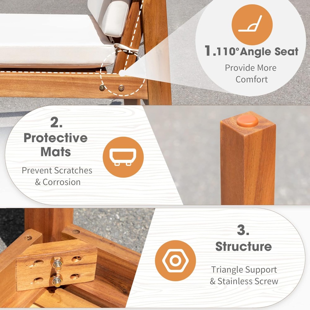 Patio Set 3 Piece Acacia Wood  – Outdoor Furniture Cushions 22 X 22 recenzja i cena