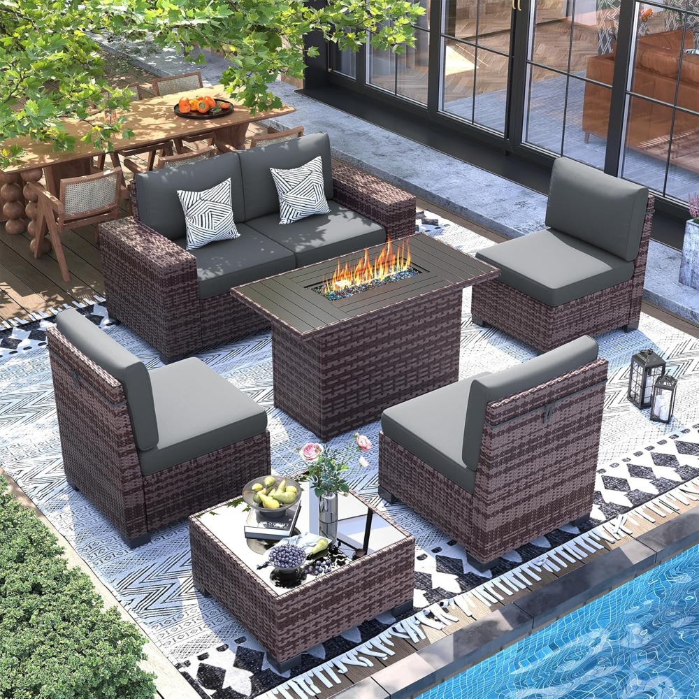 Sectional Sofa Set with Fire P – Outdoor Furniture Fire Pit recenzja i cena